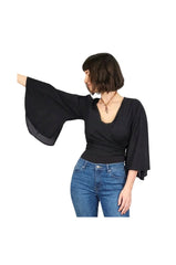 Solid Bell Sleeve Wrap Top