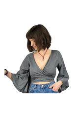Solid Bell Sleeve Wrap Top