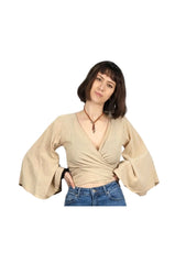Solid Bell Sleeve Wrap Top