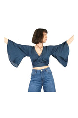 Solid Bell Sleeve Wrap Top