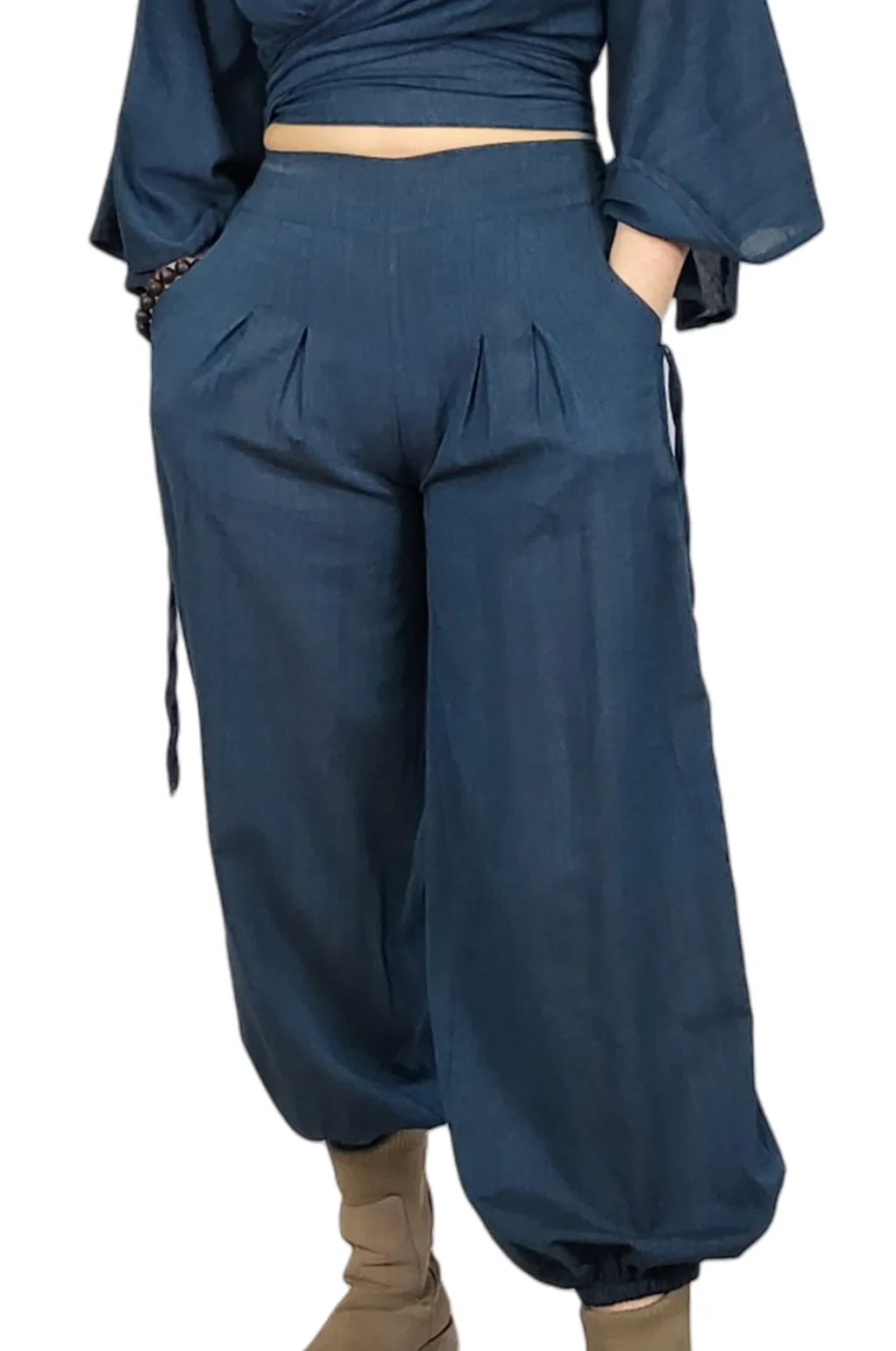 Solid Half-Elastic Cotton Pants