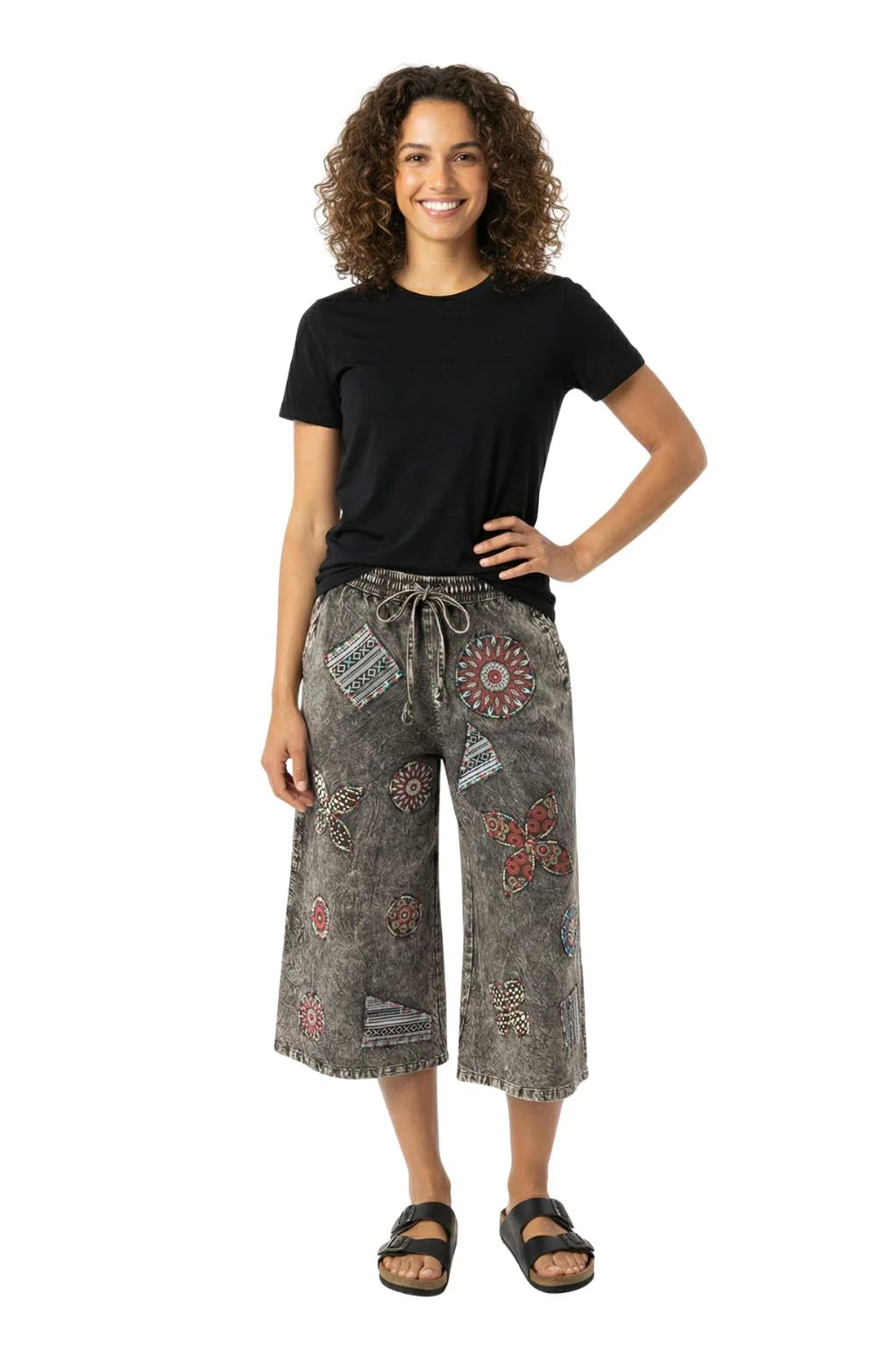 Mandala Wide-Leg Cropped Pants